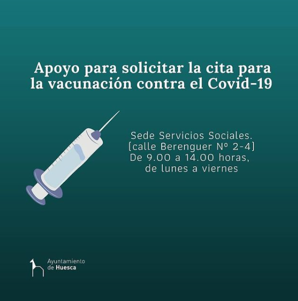 El Ayuntamiento de Huesca sigue ofreciendo apoyo para solicitar la cita para la vacunación contra el Covid-19